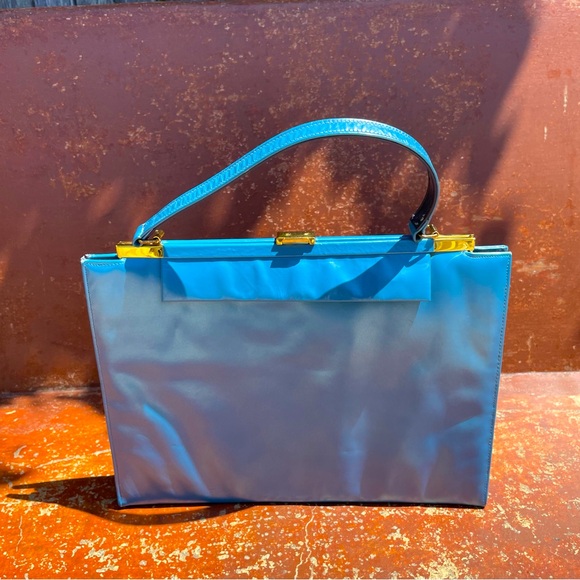 Vintage Handbags - Vintage 50’s/60’s MCM Melbourne Bags Clutch Handbag Purse Blue and Gold Retro
